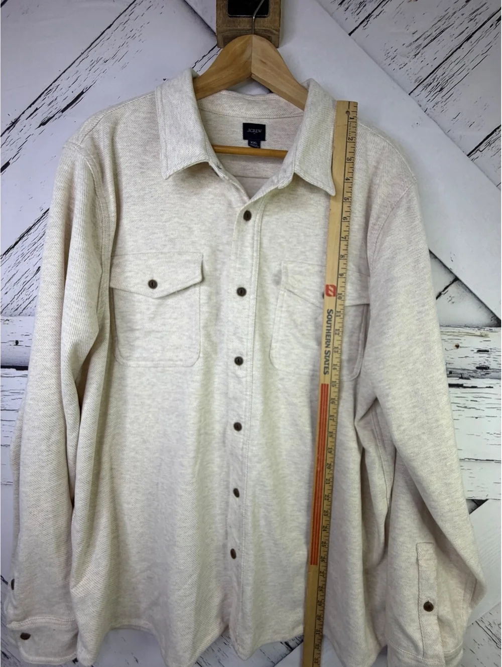 J.Crew Cabincore Soft Knit Overshirt Shacket Cream Off-White Oatmeal Men XXL